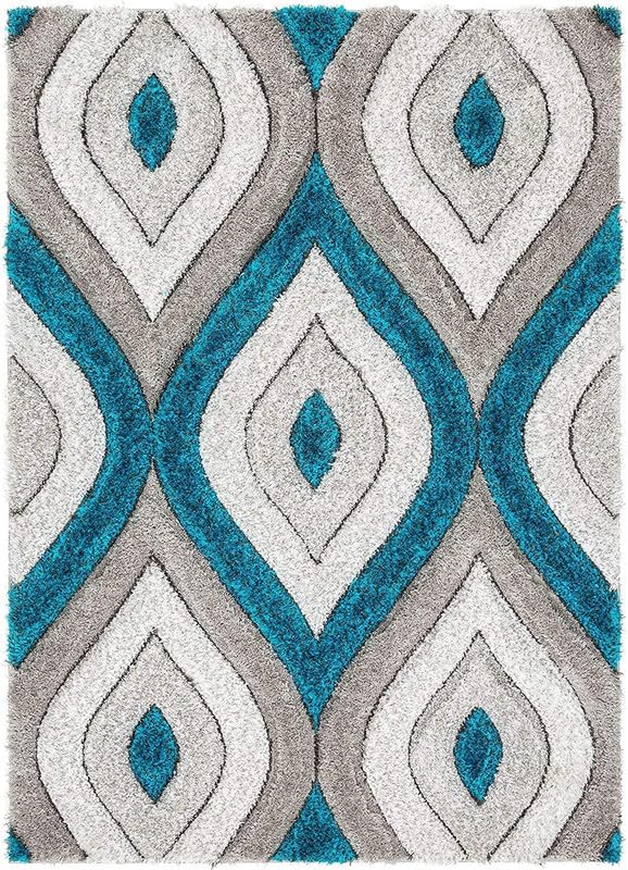 Image of FIASCO Polyester Shaggy Bedside Runner, Soft Indoor Modern Shaggy, Soft Rugs for- Living Room, Dinning Room, Office, Bedroom & Hallway Carpet Rugs Size 3X5 Blue Eyes