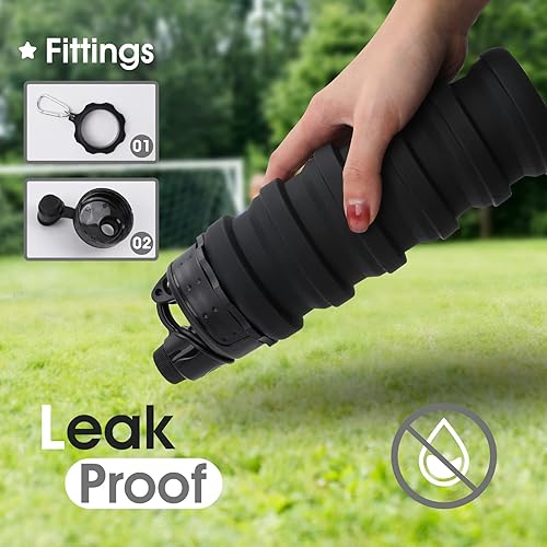 Miniatura 4 de Botella de agua plegable para adultos, niños, estudiantes, niños, botellas de agua plegables de silicona reutilizables para viajes, camping, Negro