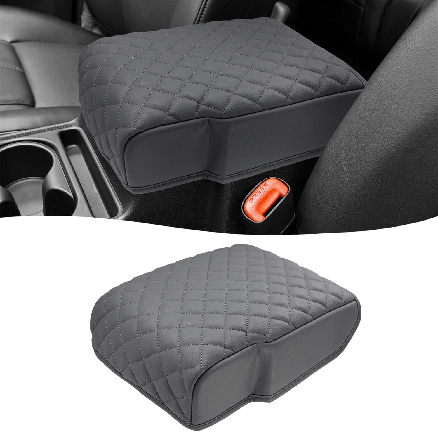 KBH Center Console Armrest Cover for Jeep Commander, Grand Cherokee 2005 2006 2007 2008 2009 2010, Middle Console Lid Cushion Protector, Arm Rest Box Pad, PU Leather, Anti-Scratch, Black