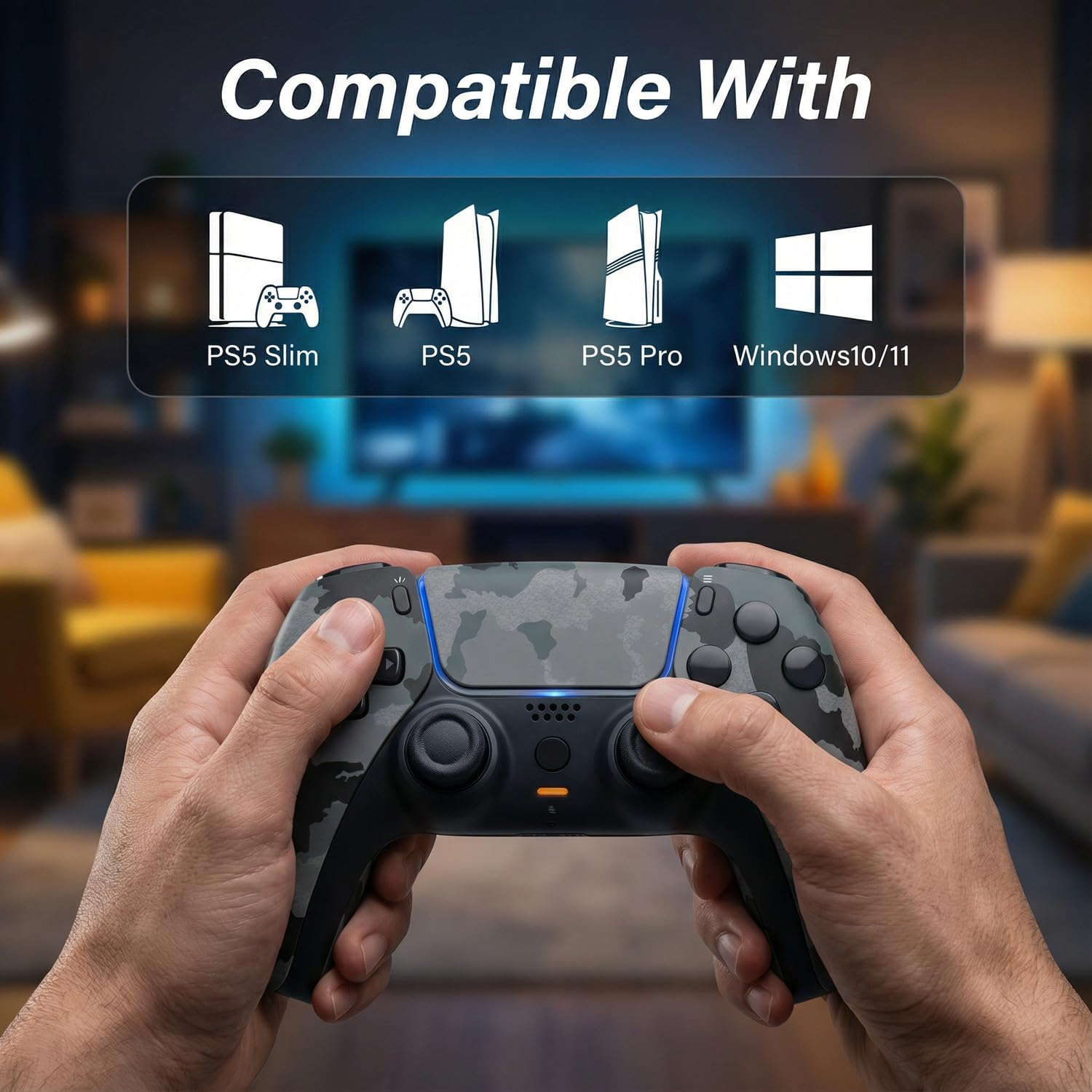 Autker Wireless Controller for PS5 with1500mAh Battery, Dual Vibration, 3.5mm Audio Jack, Speaker, 6-Axis Motion Gamepad Compatible with PS5 Slim/PS5 Pro/PC (Camouflage Gray) - Image 7