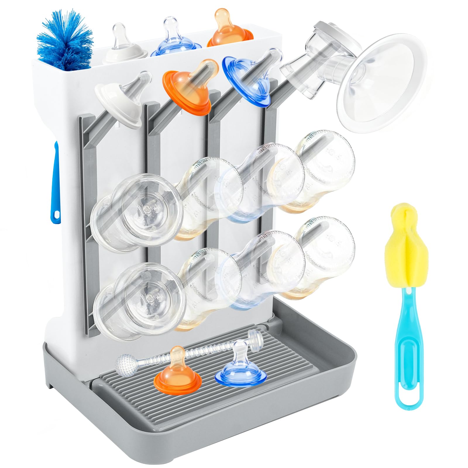 Scola Biberon Grande, Supporto Verticale per Scolabiberon con Vassoio di Sgocciolamento, Porta Biberons Senza BPA, Salvaspazio, per Scolabiberon e Accessori per Neonati