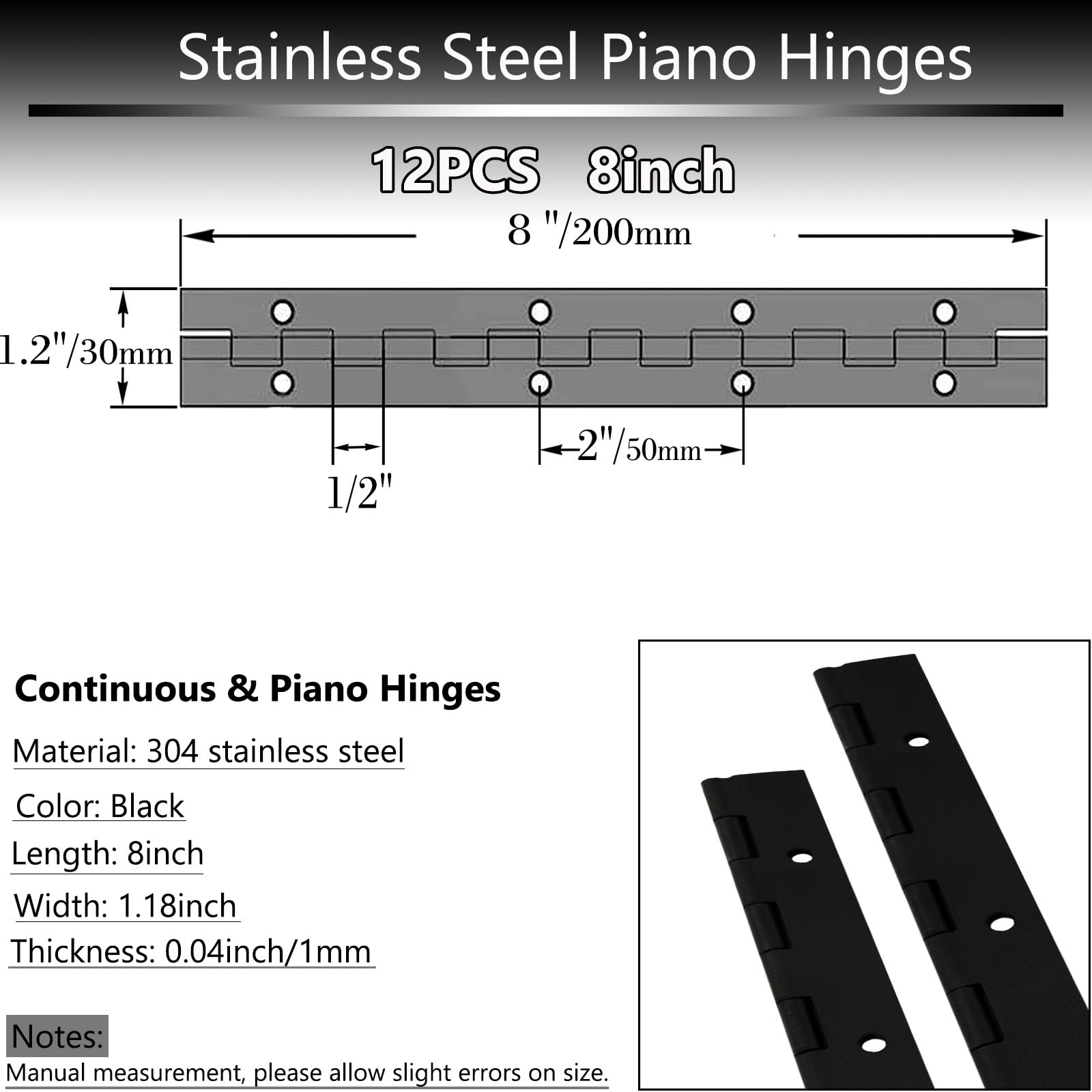 Hordion 6Pcs 6 Inch Piano Hinge Heavy Duty, Black Continuous Hinge 0.04 - View #14