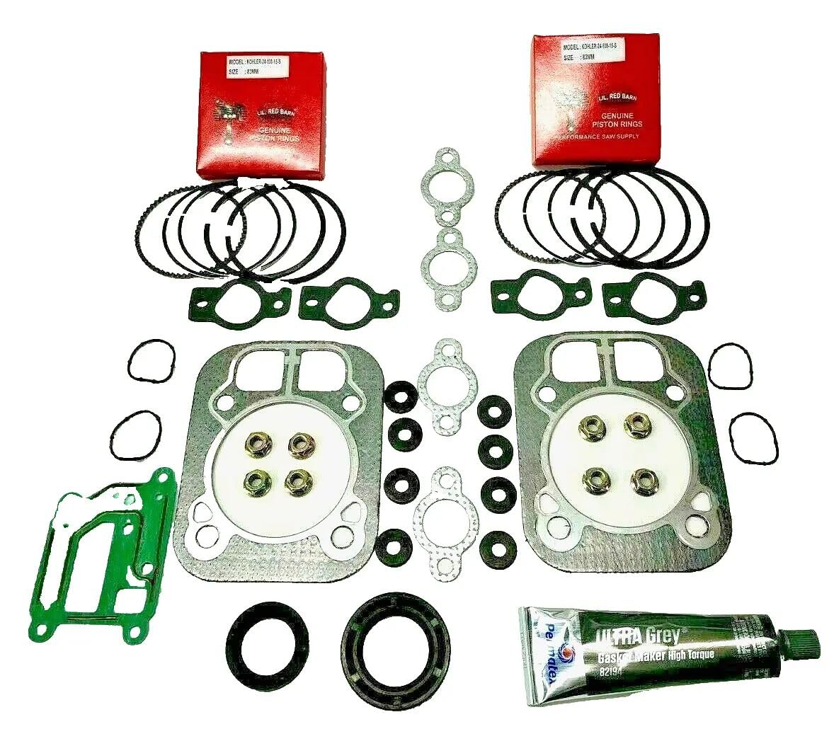 Lil Red Barn Engine Rebuild Kit with Gaskets and Rings Compatible with Kohler Replaces Part# 24-108-15-S 83mm + .008" Standard, 1.5mm Rings, Style A Fits Ch25, Ch26, Ch730, Ch735 for tighter ring gap.