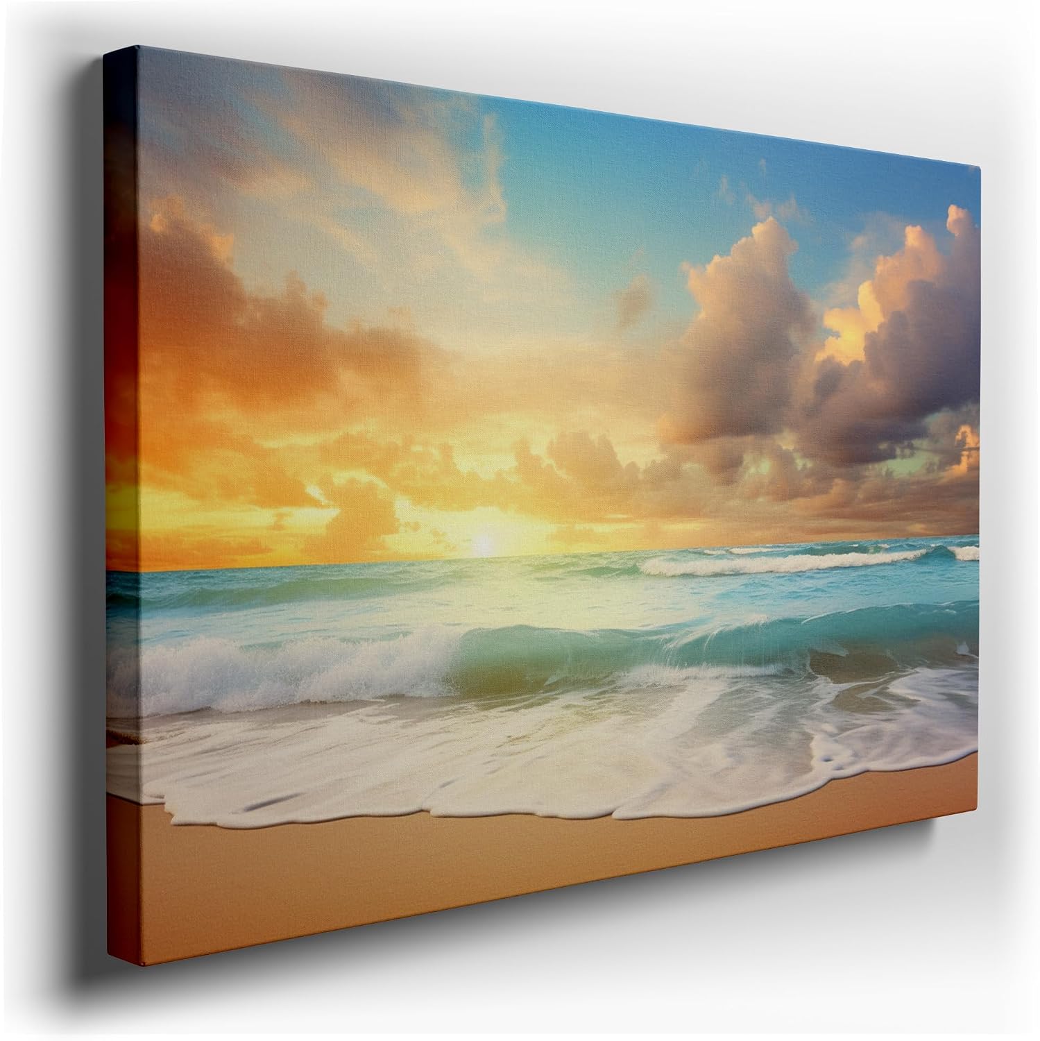 Canvas for Living room. Sunset Serenity: Discovering the Exquisite Tranquility of an Unpopulated Beach, 27 x 18 inch Canvas Wall Art - Ready to Hang