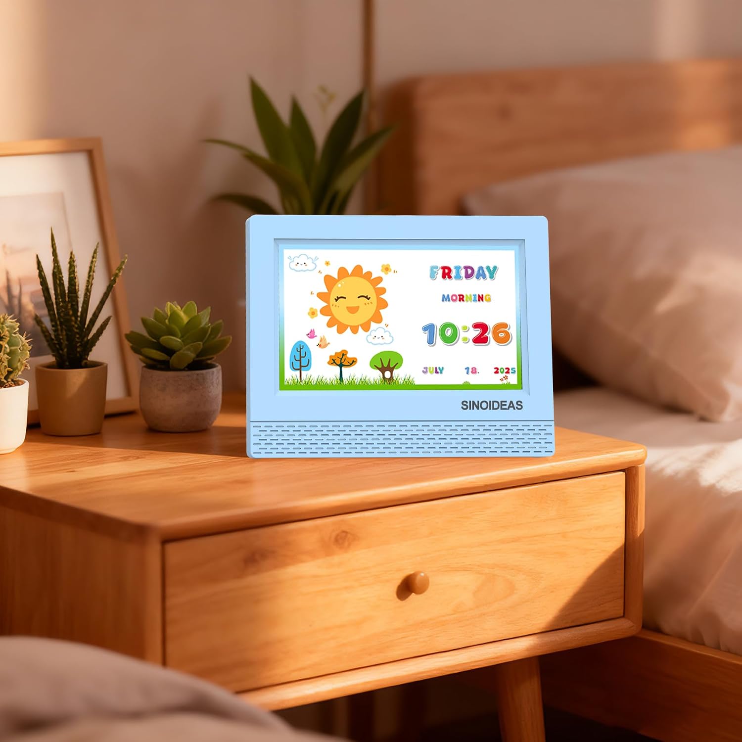 SINOIDEAS 7-Inch Kids' Digital Alarm Clock,Children's Sleep Trainer with Remote Control & Custom Reminder Function