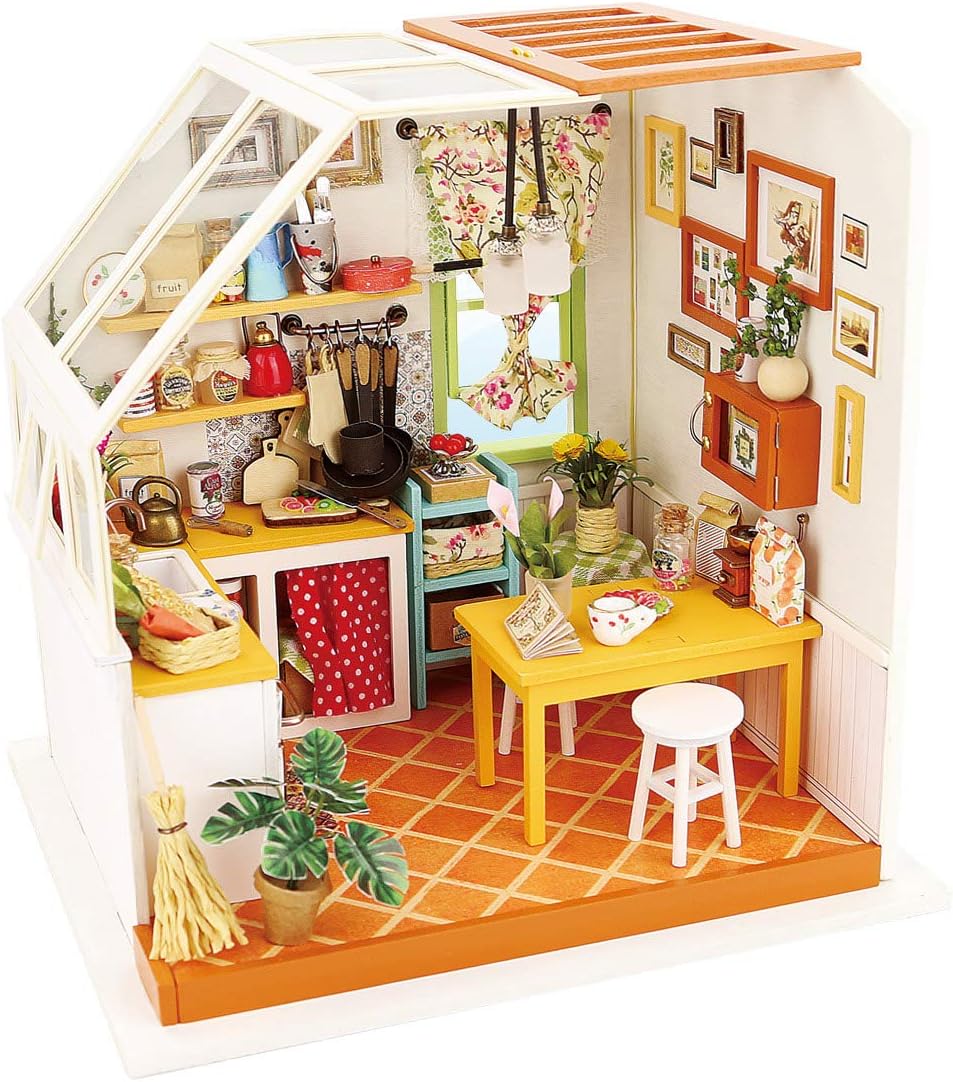 Rolife DIY Miniature Dollhouse Kit With Light-Wooden Mini House Set to Build- Kitchen Playset-Handmade Miniature House Kitchen with Accessories-Best Birthday Mothers Gift for Boy and Girl (05 Kitchen)