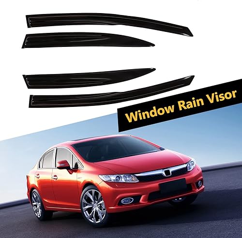 Vista 2 de OCPTY Viseras de ventana 4 piezas (delantera+trasera) con cinta adhesiva para Honda Civic 2006-2011
