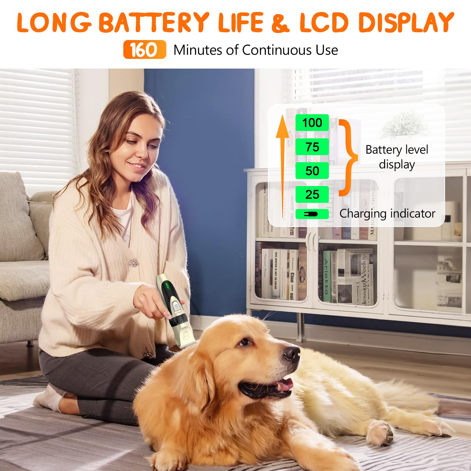 YAZEKY Maquina Cortar Pelo Perros, Bajo Nivel de Ruido Cortapelos Profesional para Perros, Cortapelos para Mascotas Impermeable Todo el Cuerpo Lavable Inalámbrico Recargable