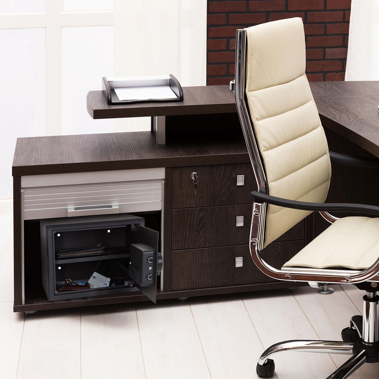 hjh OFFICE Cassaforte con serratura a combinazione 27 L SAFE COMPACT in acciaio nero, 30 x 38 x 30 cm, 830037