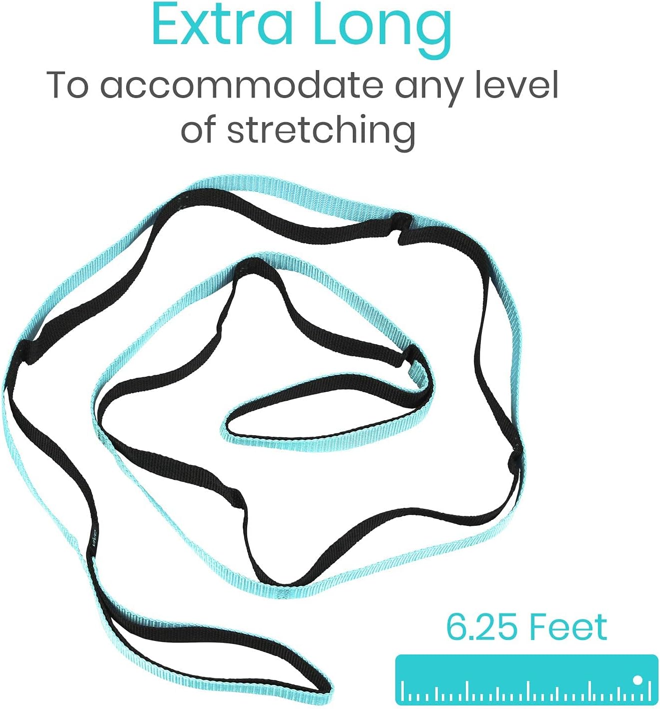Vive Stretch Strap - Leg Stretch Band to Improve Flexibility - Stretching Out Yoga Strap - Exercise and Physical Therapy Belt for Rehab, Pilates, Dance and Gymnastics with Workout Guide Book (Teal) : Sports & Outdoors