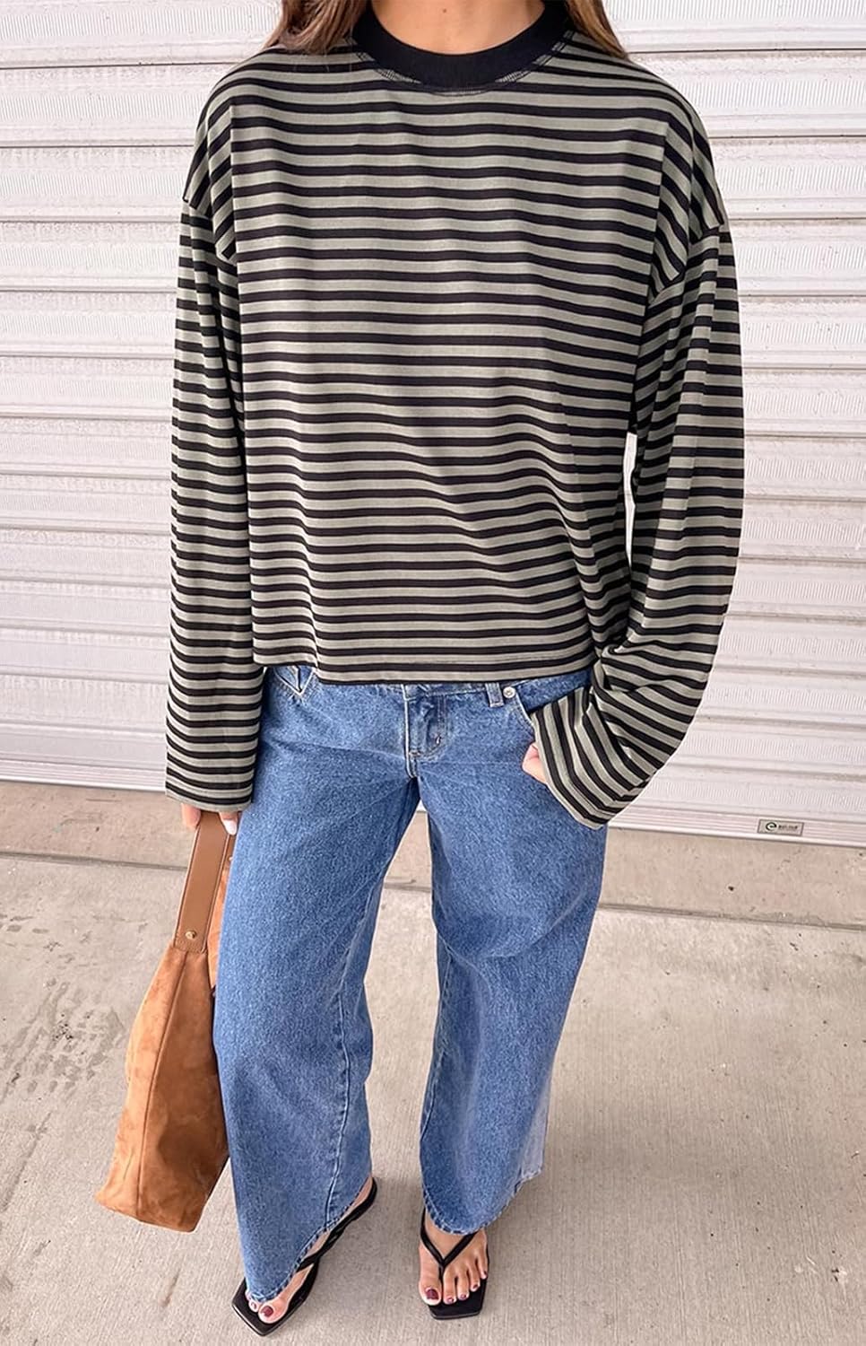 Striped Long Sleeve Shirt Women Oversized Sweatshirt Baggy Tee Shirts Crewneck Pullover Y2K Tops - Image 3