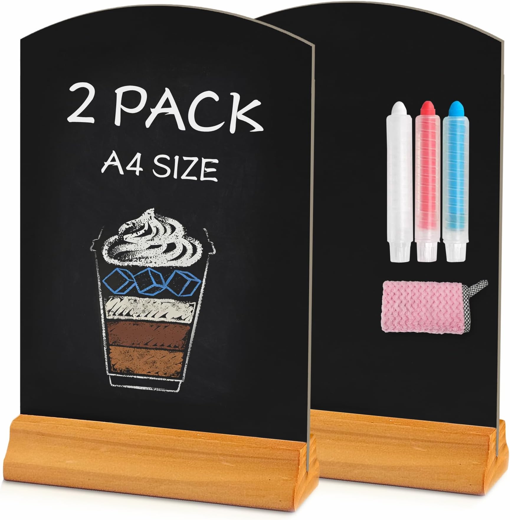 A4 Chalk Board with Stand 2 Pack Table top Blackboard Menu Chalkboard Sign for Tables Decoration, Wedding, Restaurant, Party (2 Pack, A4)