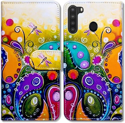 Funda para Galaxy A21, funda de piel con tapa de libélula colorida con ranura para tarjeta y soporte para Samsung Galaxy A21 2020