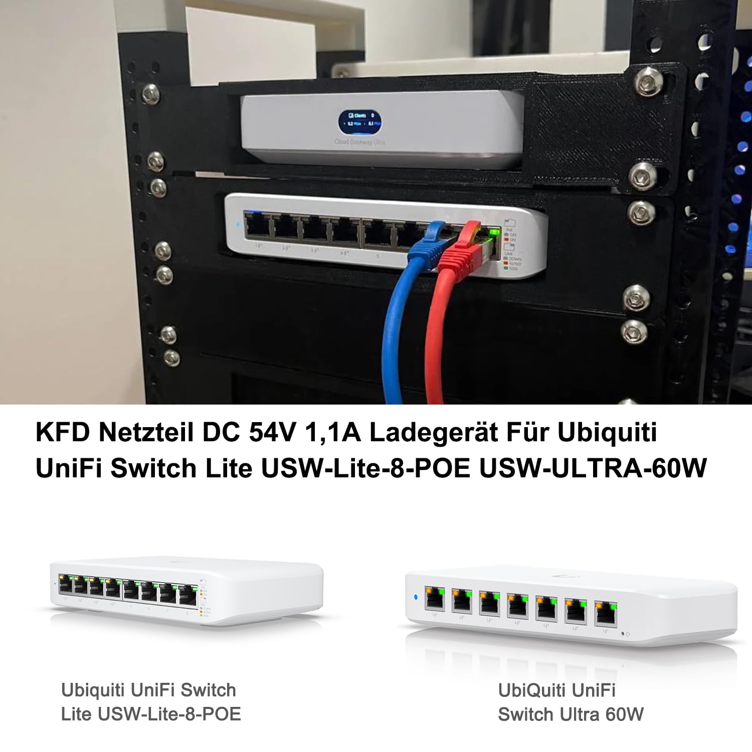 KFD Bloc d'alimentation 54 V CC 1,1 A pour UbiQuiti UniFi Switch Network Ultra 60 W 8 ports Layer 2 USW-Ultra-60 W, Ubiquiti UniFi Switch Lite USW-Lite-8-PoE Gigabit Ethernet NY-PW0L2-05401100 Power