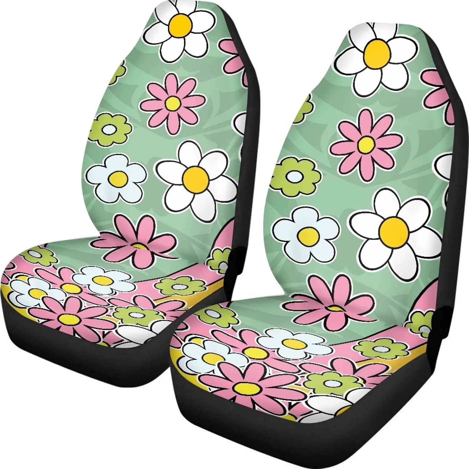 UNICEU Hippie Flowers Car Seat Covers Full Set of 2 Vehicle High Back Stretch Front Seats Cover Cars Decor Accessories
