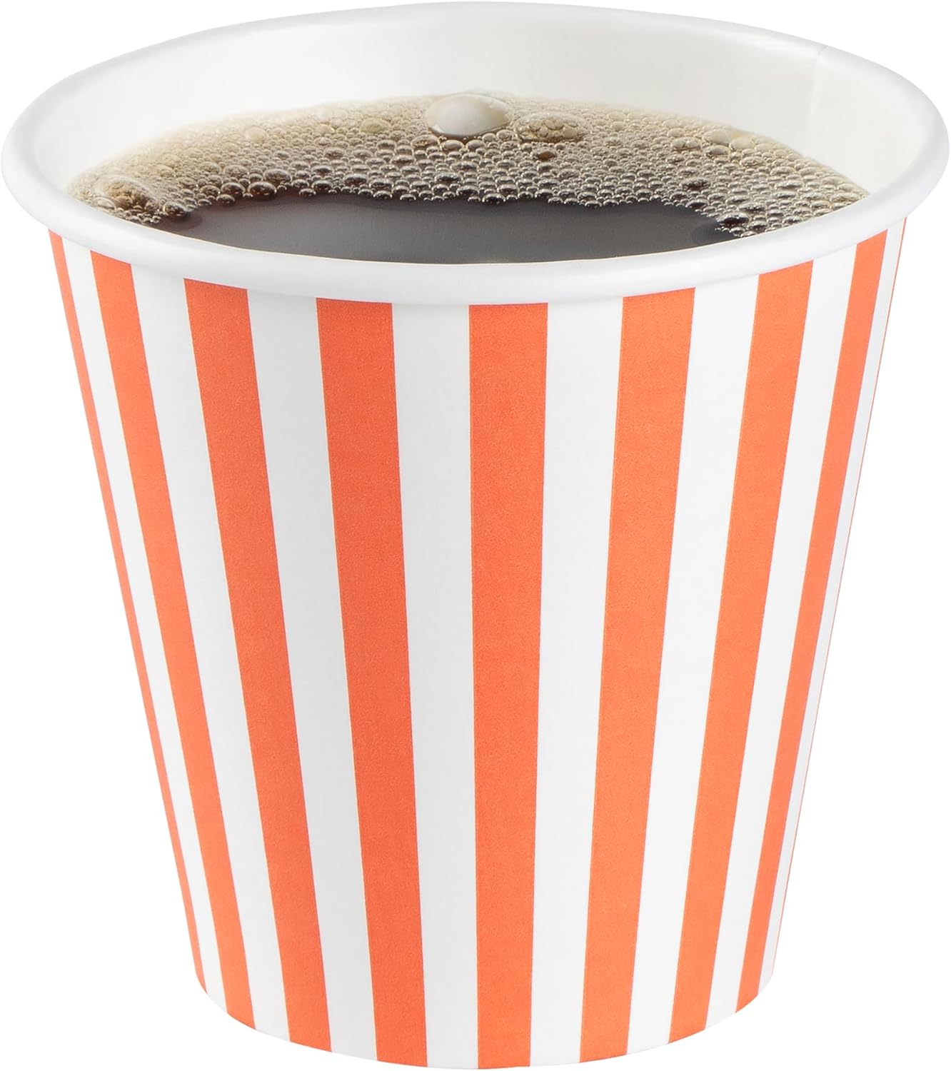 Restaurantware 8 Ounce Disposable Coffee Cups With Lids, 400 Hot Cups With Lids - Sleeves Sold Separately, Single Wall, Orange And White Stripe Paper Coffee Cups, For All Kinds Of Beverages