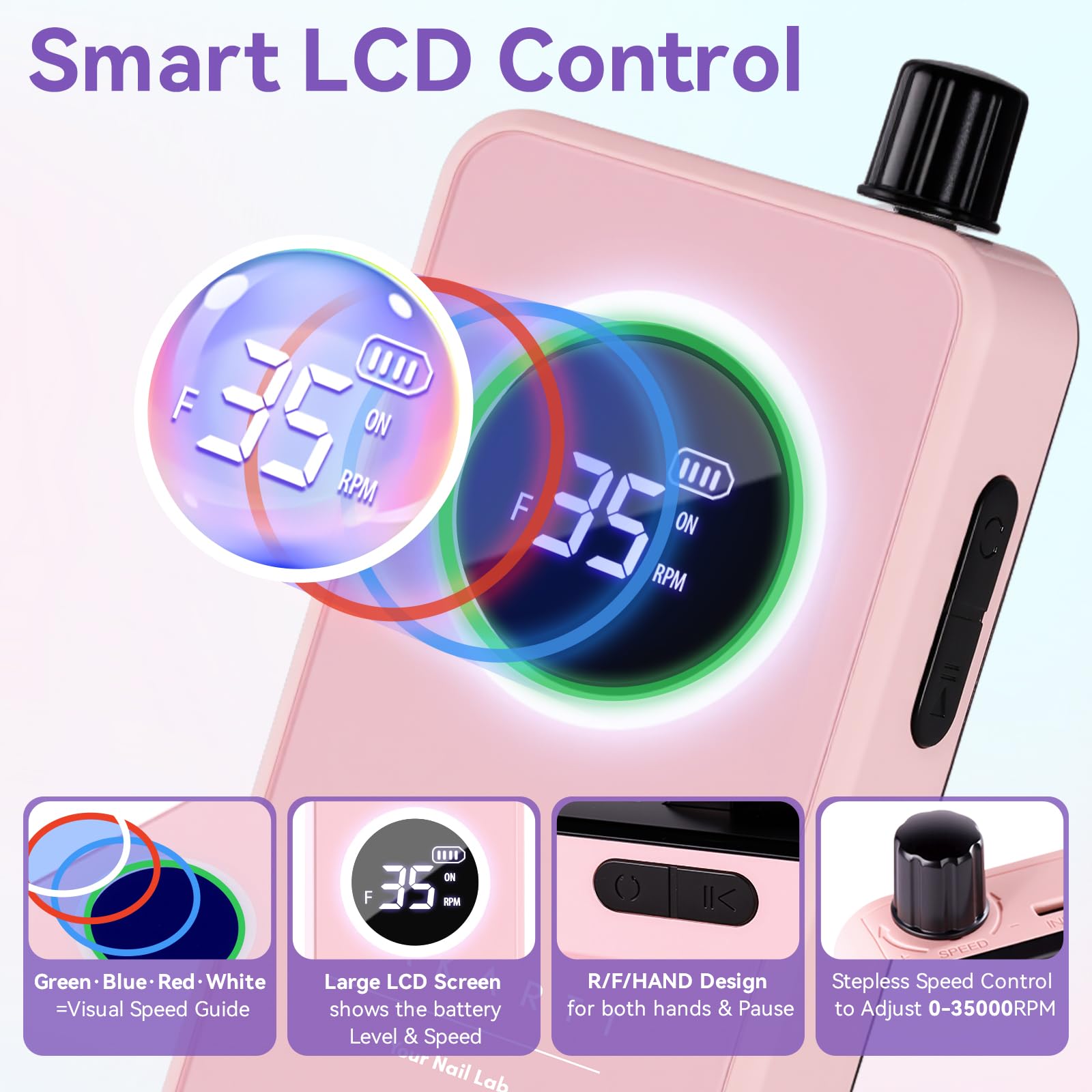Makartt Fresa per unghie – Ricaricabile Professionale Fresa Chiodi da 35000 giri/min, set di lima elettrica per unghie e lima elettronica per vernice acrilica a immersione in polvere e gel, silenziosa