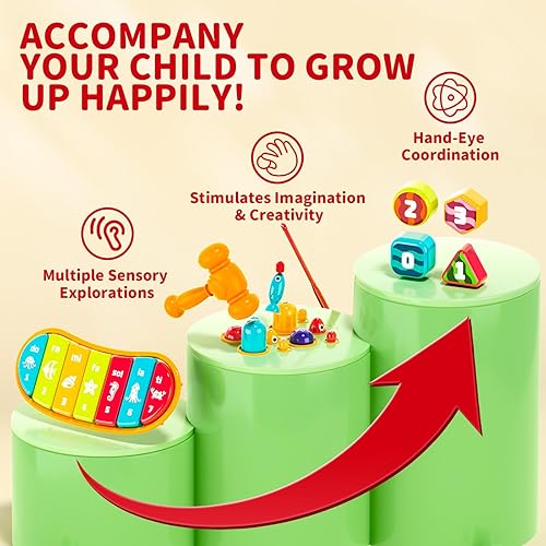 Miniatura 6 de Juguetes Montessori de cangrejo 12 en 1 para niños de 1 año, juguetes martilladores con música y luces, cubo de actividades ocupadas juguetes