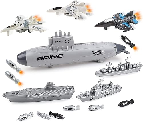 deAO Juego de portaaviones de juguete submarino militar naval con aviones del ejército acorazado de juguete para niños y niñas