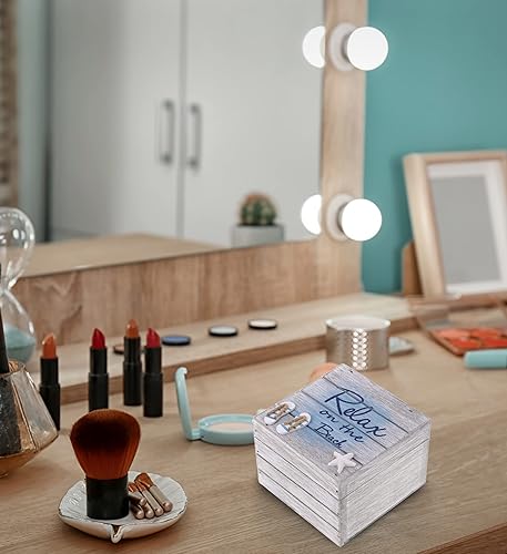 Miniatura 7 de CoTa Global Aqua Sky Relax Caja de madera Baratija náutica mediana hecha a mano con sandalias y decoración de estrellas de mar, decoración de mesa