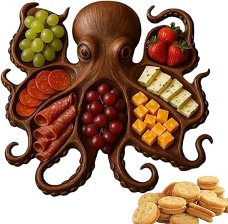 Platos de madera, platos de madera, cena, cajas de cabello en forma de pulpo tablero de charcutería para cocina charcuterie queso carne fruta amantes de mariscos de mariscos