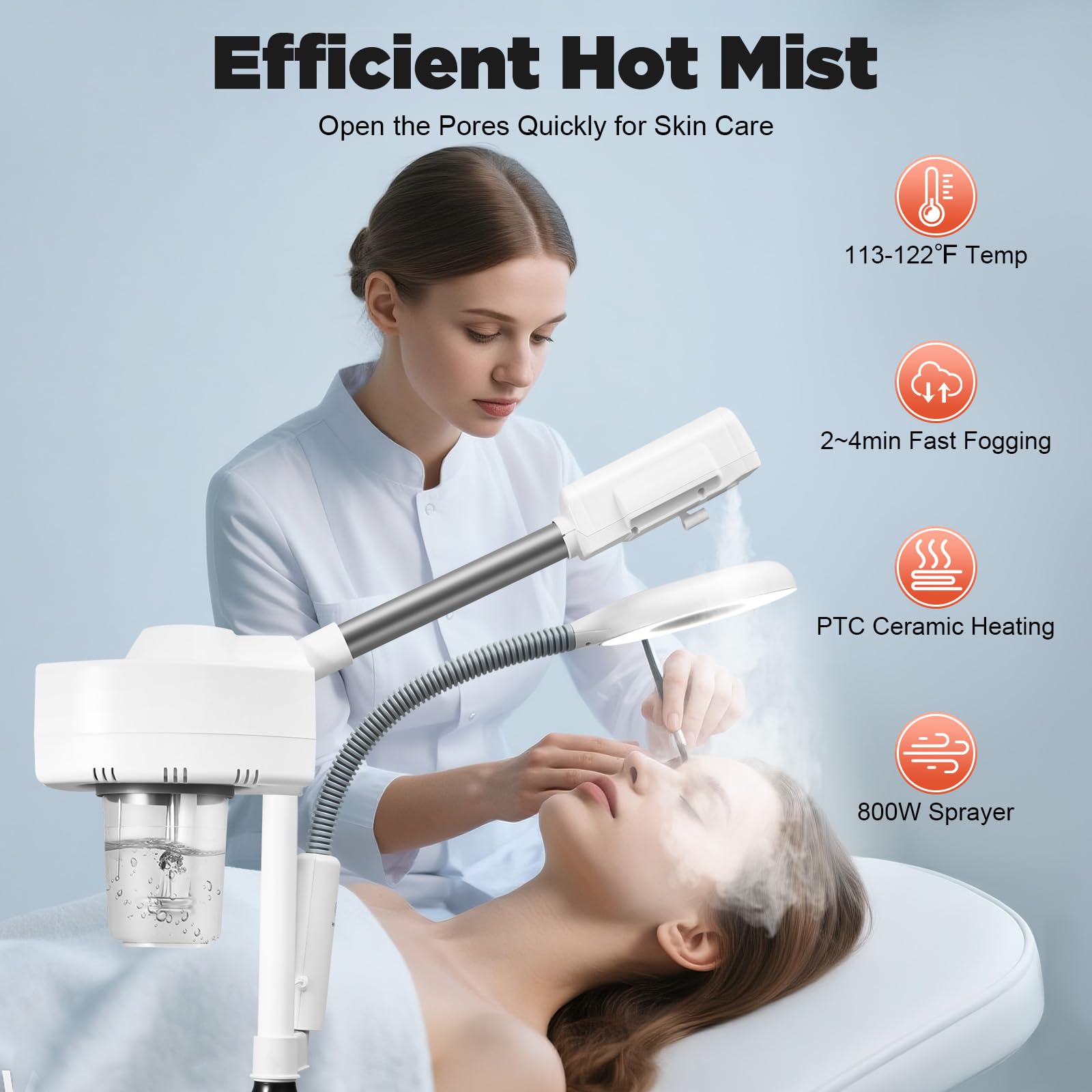 Gesichtsdampfer Professioneller 2 in 1 Bedampfer Kosmetik Facial Steamer mit 5 Fache LED Lupenleuchte Gesichtsdampfgerät für Salon oder Zuhause (800W)