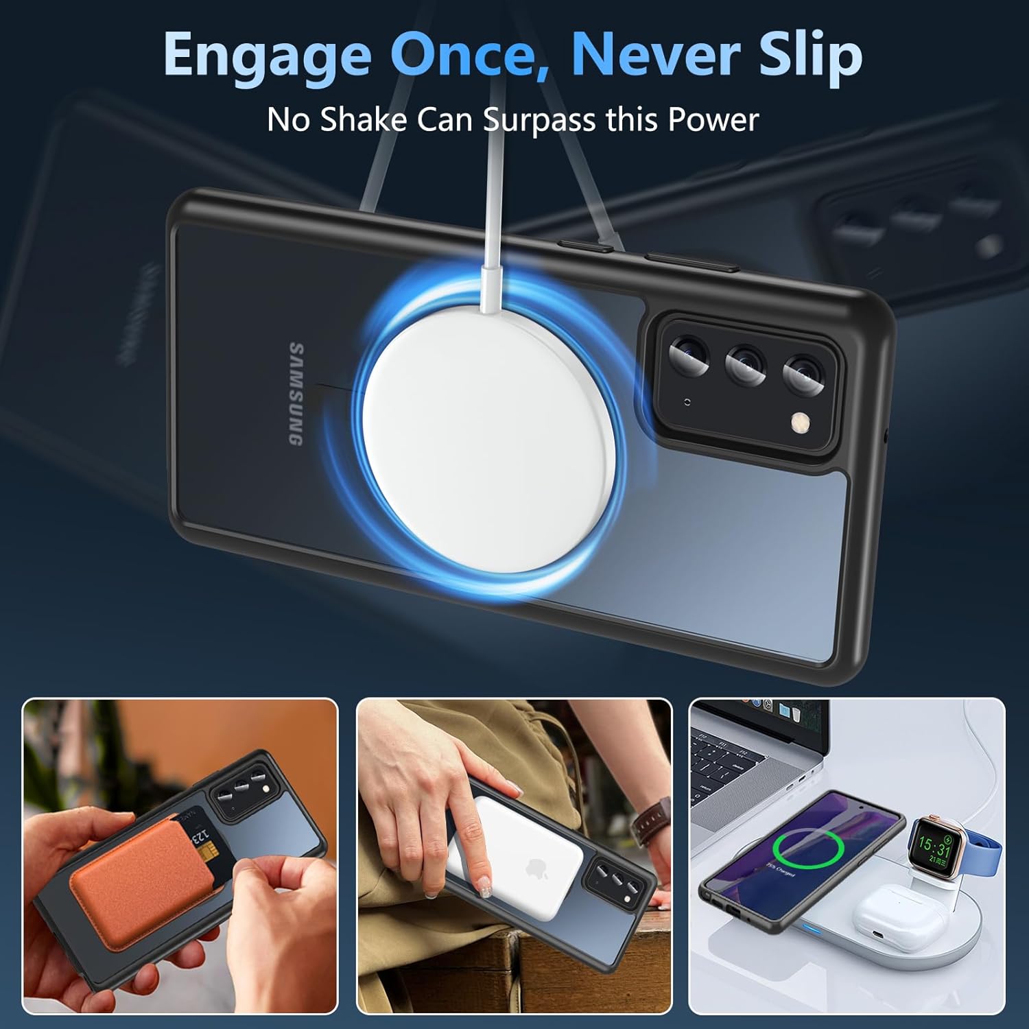 OWKEY Case for Samsung Galaxy Note 20,Magnetic Galaxy Note 20 Phone Case [Compatible with MagSafe] Anti-Fingerprint Translucent Matte Shockproof Protective Case for Samsung Note 20 (Black) - Image 7