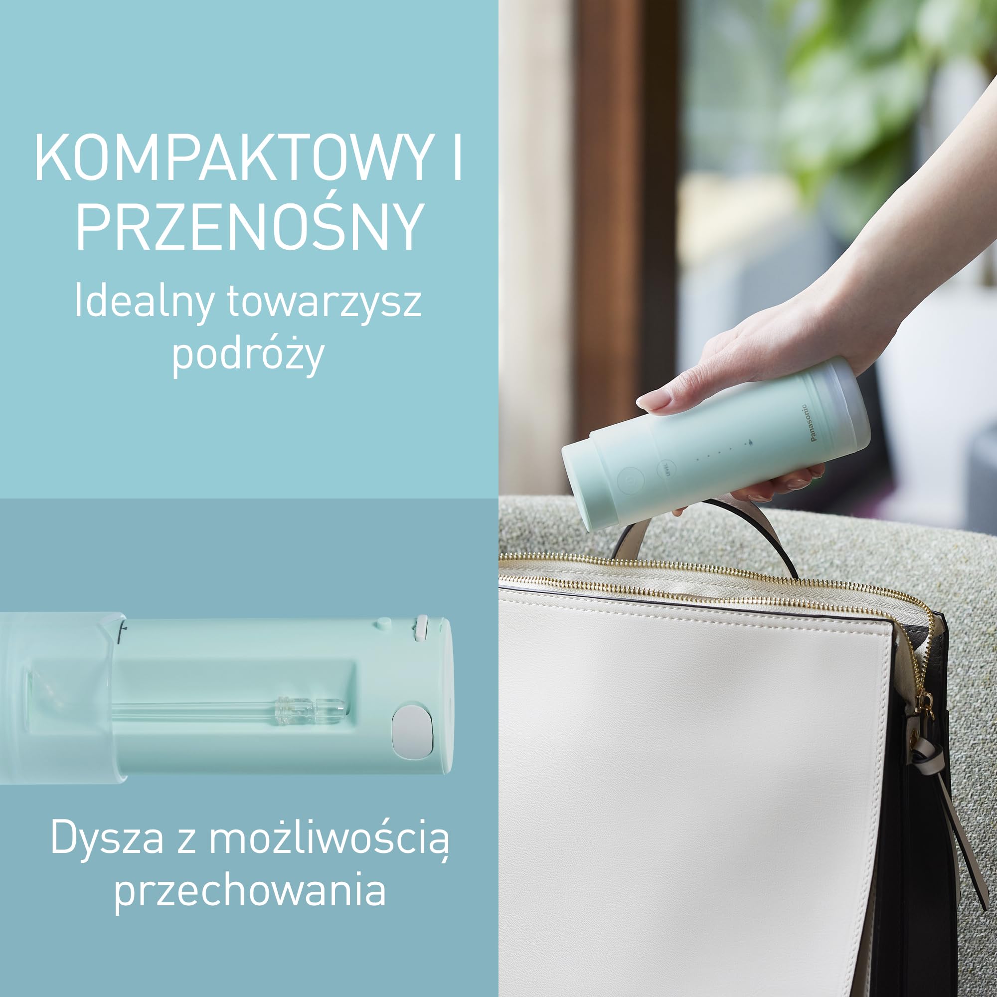 Panasonic EW-DJ4B-G podróżny prysznic do ust, z technologią ultradźwiękową, zbiornik na wodę 150 ml, szybkie ładowanie w ciągu 1 godziny
