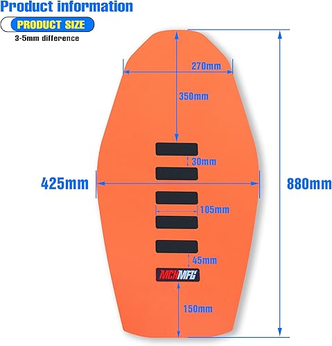 Miniatura 4 de MCHMFG Funda de asiento acanalada para motocicleta SX DRZ XCF RMZ KXF YZF 125 250 300 450 (naranja)