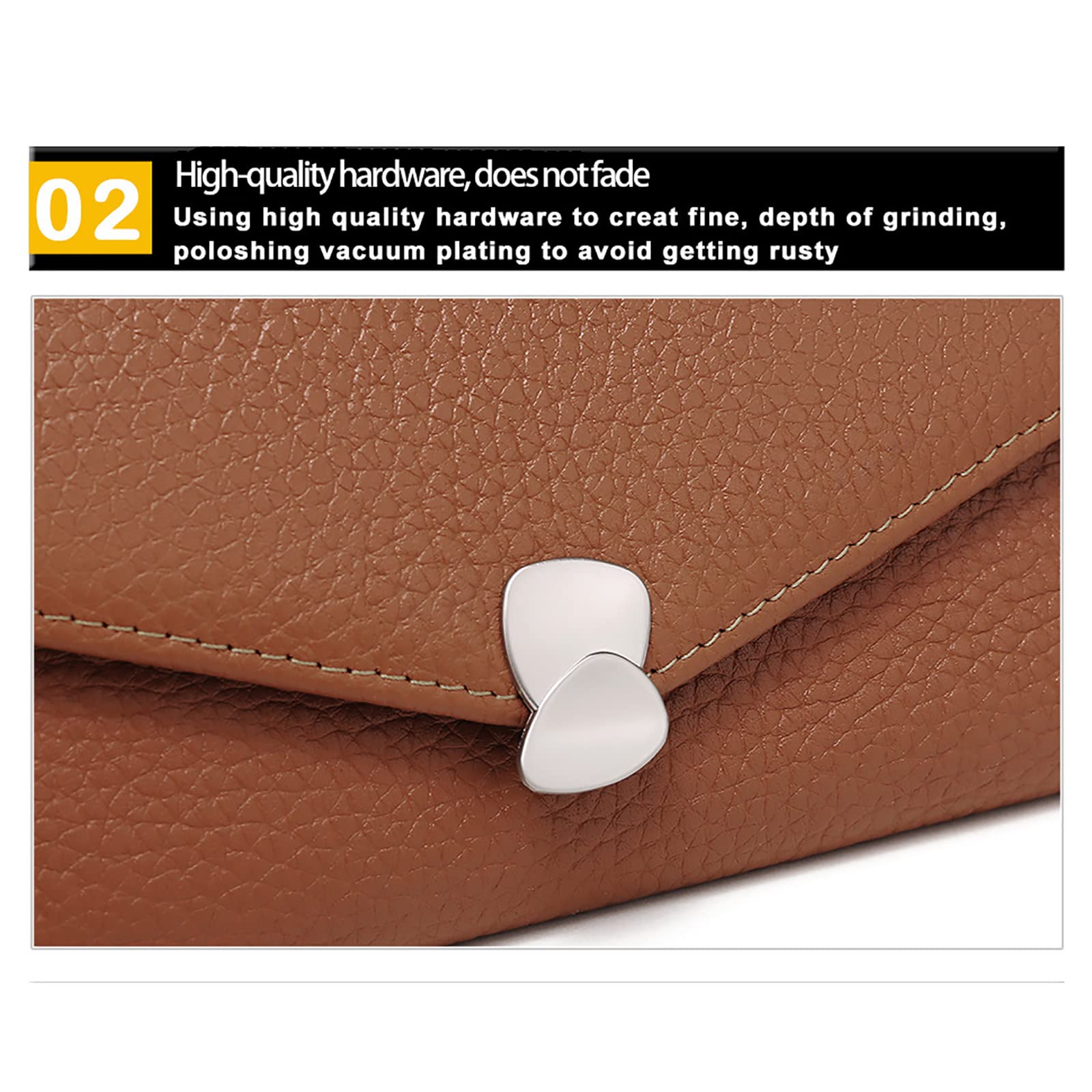 Damen Geldbeutel mit RFID Clutch mit Großem Fassungsvermögen und Litschimuster mit Schnalle, die Mobiltelefone Aufnehmen Kann,Orange,One Size