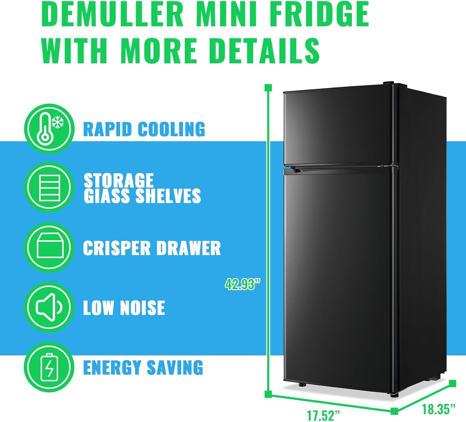 4.5 Cubic Feet Double Door Fridge with Top Freezer Large Capacity Refrigerator with 7 Temperature Control & 3 Removable Shelves Black