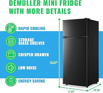 Large Capacity Mini Refrigerator with Top Freezer, 2 Door Compact Refrigerator, Small Fridge with 7 Temperature Settings & 3 Removable Shelves for Kitchen Livng Room Office Black