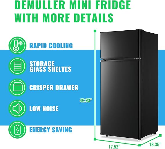 Large Capacity Mini Refrigerator with Top Freezer, 2 Door Compact Refrigerator, Small Fridge with 7 Temperature Settings & 3 Removable Shelves for Kitchen Livng Room Office Black