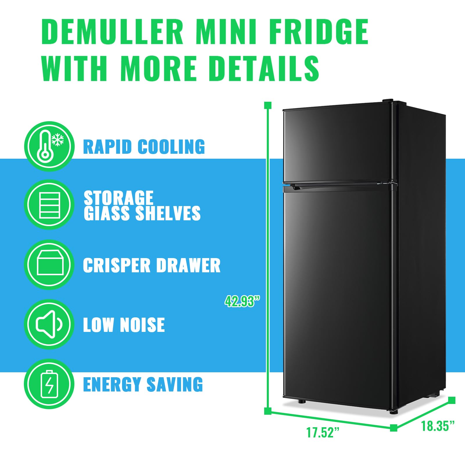Demuller 4.5 Cubic Feet Double Door Fridge With Top Freezer Large Capacity Refrigerator With 7 Temperature Control & 3 Removable Shelves Black on Fridge.com - View 5