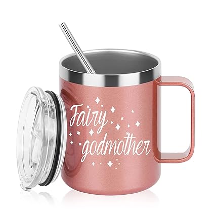 Aletege Godmother Gifts from Godchild, Fairy Godmother Cup, Fairy Godmother Stainless Steel Insulated Mug with Handle, Mothers Day Godmother Gifts Mothers Day Birthday Gifts for Godmother 12Oz