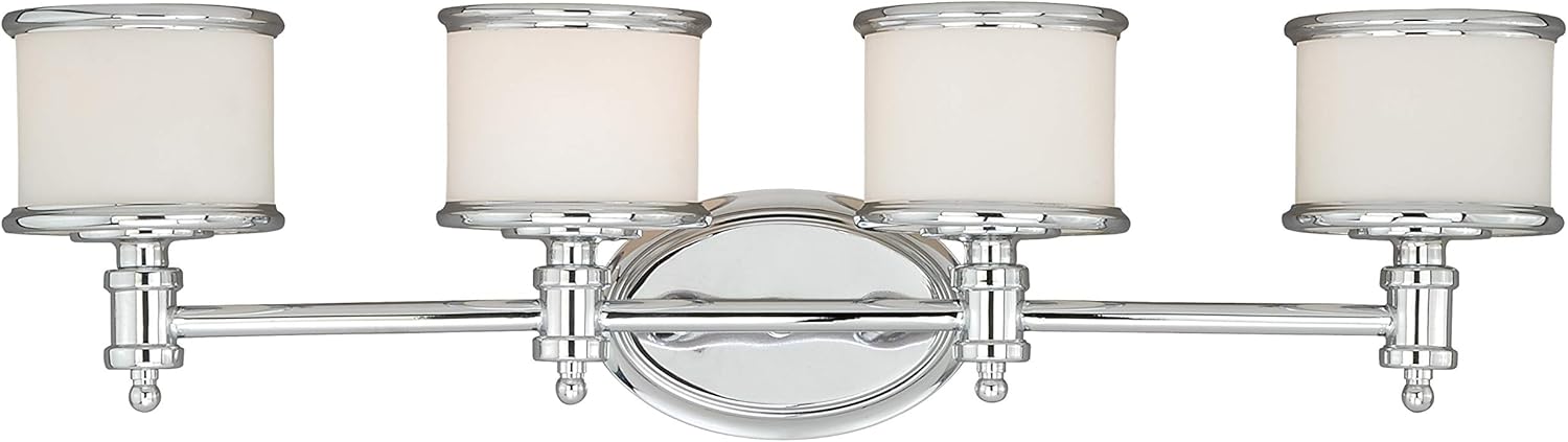 VAXCEL Carlisle 4-Light 30.25 inch Wide Chrome Transitional Bathroom Vanity Lighting Fixture, White Frosted Opal Glass Shade, Dimmable, LED Compatible, Reversible Over The Mirror Mounted Wall Sconce