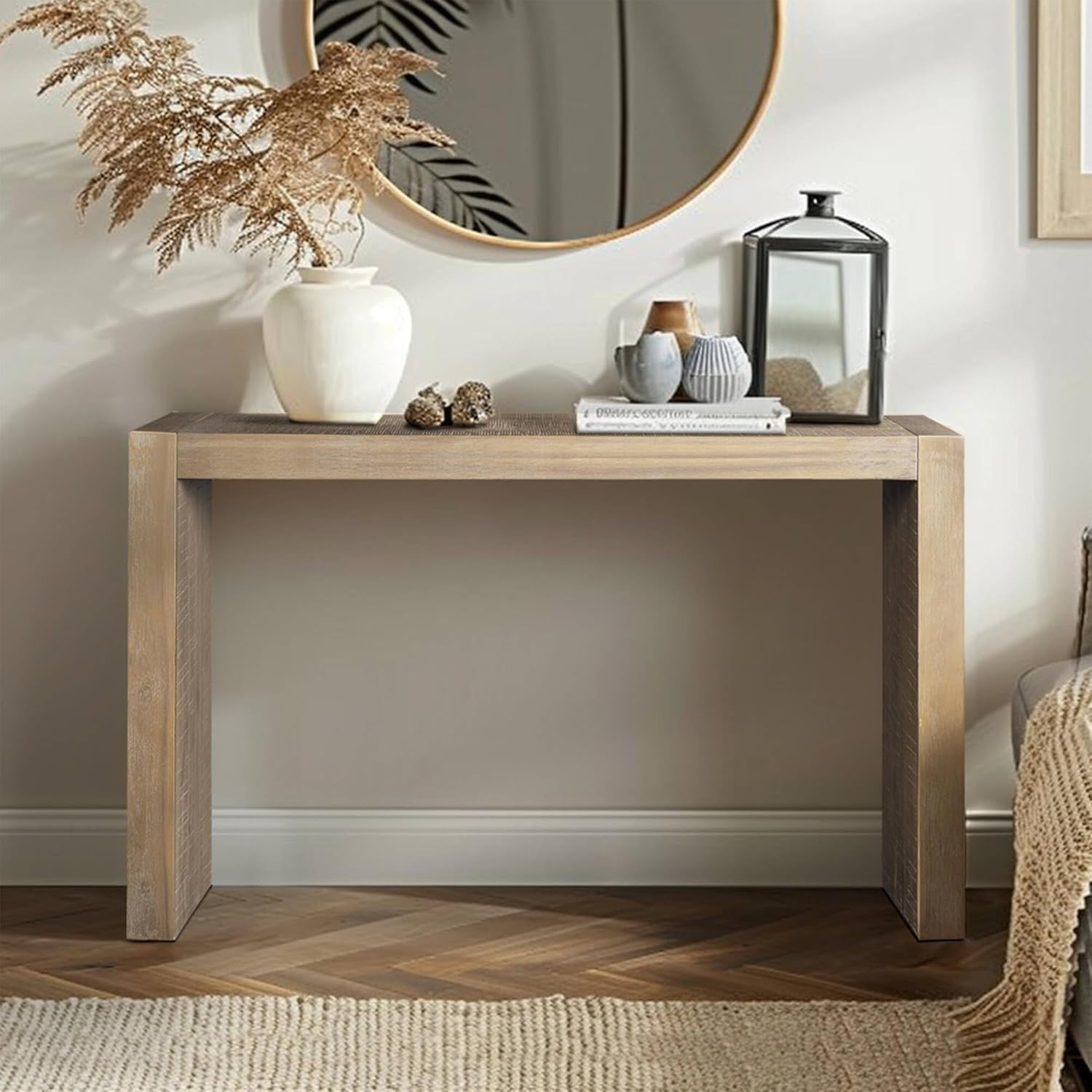 Ink+Ivy Monterey Console Table for Entryway, Minimalist Open Design, Solid Wood, Cottage Slim Behind Sofa Table with Woodgrain Finished, Rustic Living Room Furniture for Narrow Hallway, 54" W Natural
