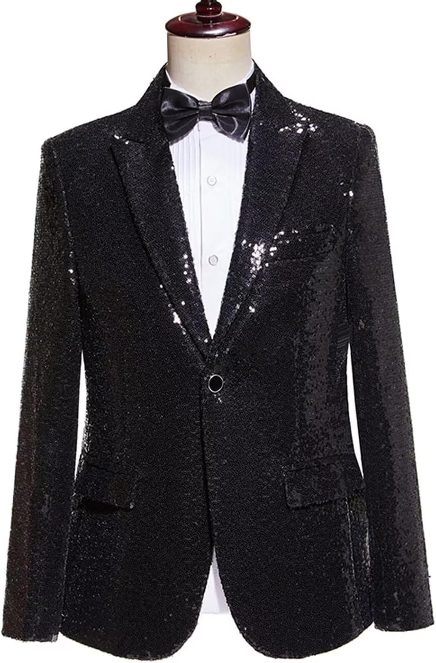 Men's Sequin Suit Blazer Pants Set Shiny One Button Two Piece Sparkly Stage Costume for Prom Party