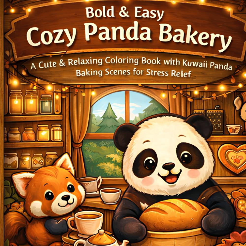 Bold & Easy Cozy Panda Bakery: A Cute & Relaxing Coloring Book with Kawaii Panda Baking Scenes for Stress Relief
