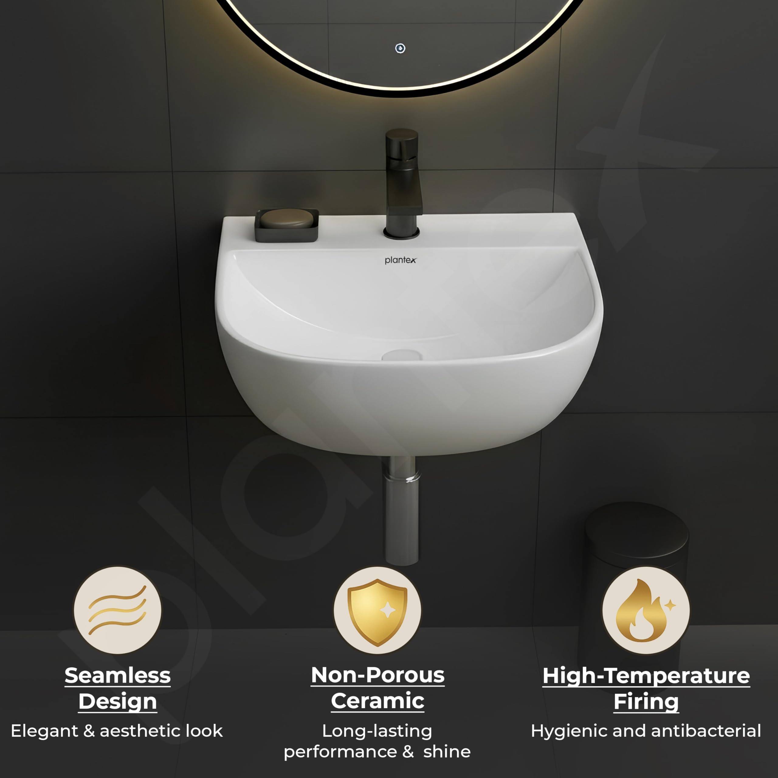 Plantex Orchid Ceramic Wash Basin - Wall Mounted Sink -5