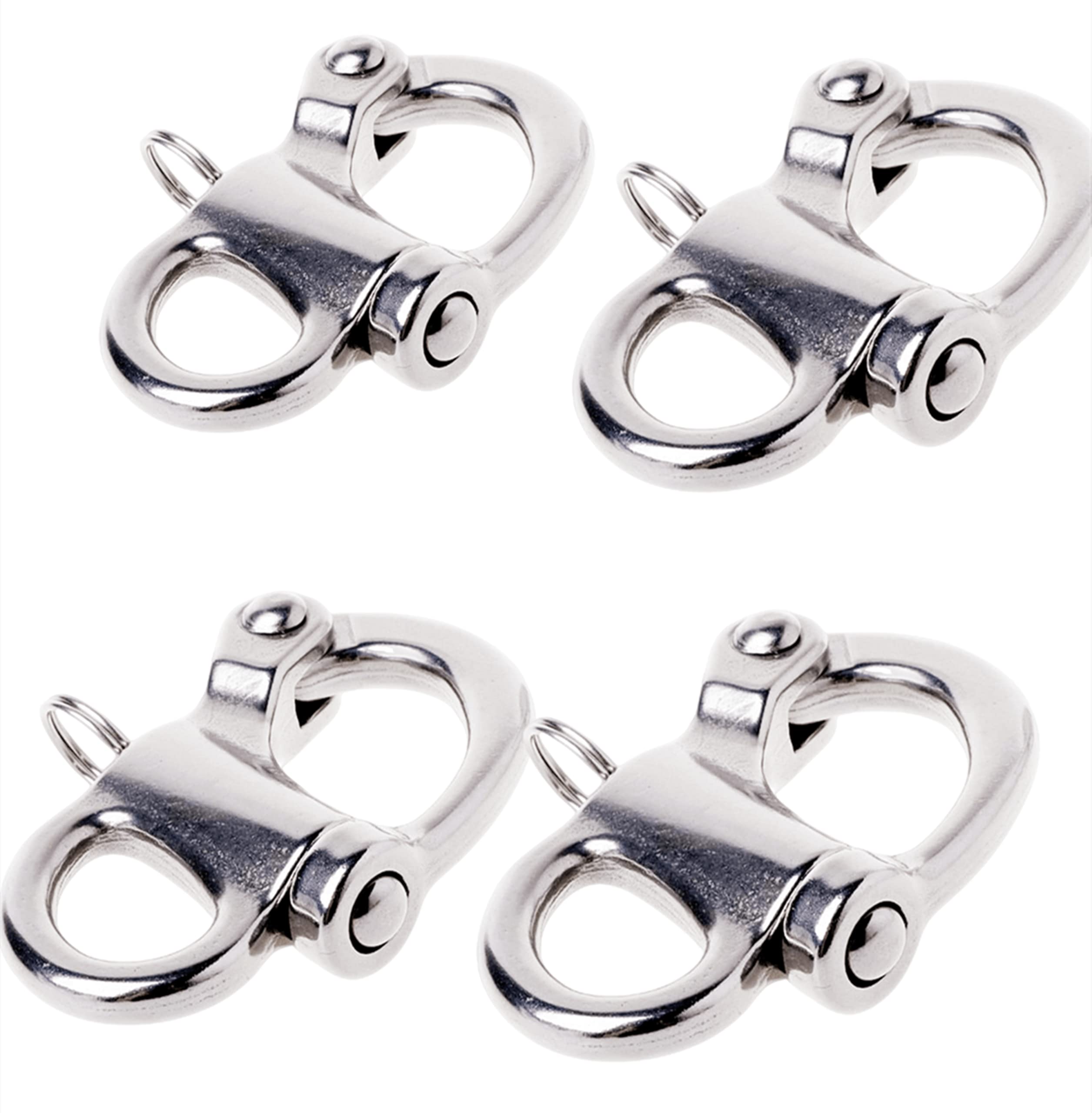 2/4 Pcs Marine 316 Stainless Steel Fixed Eye Snap Shackle, Quick Release Boat Anchor Chain Eye Jaw Swivel Stainless Snap Shackle Hook (4, 35mm)