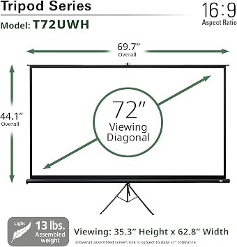 Elite Screens Tripod Series, 72-INCH 16:9, Indoor Outdoor Projector Screen, 8K / 4K Ultra HD 3D Ready, T72UWH