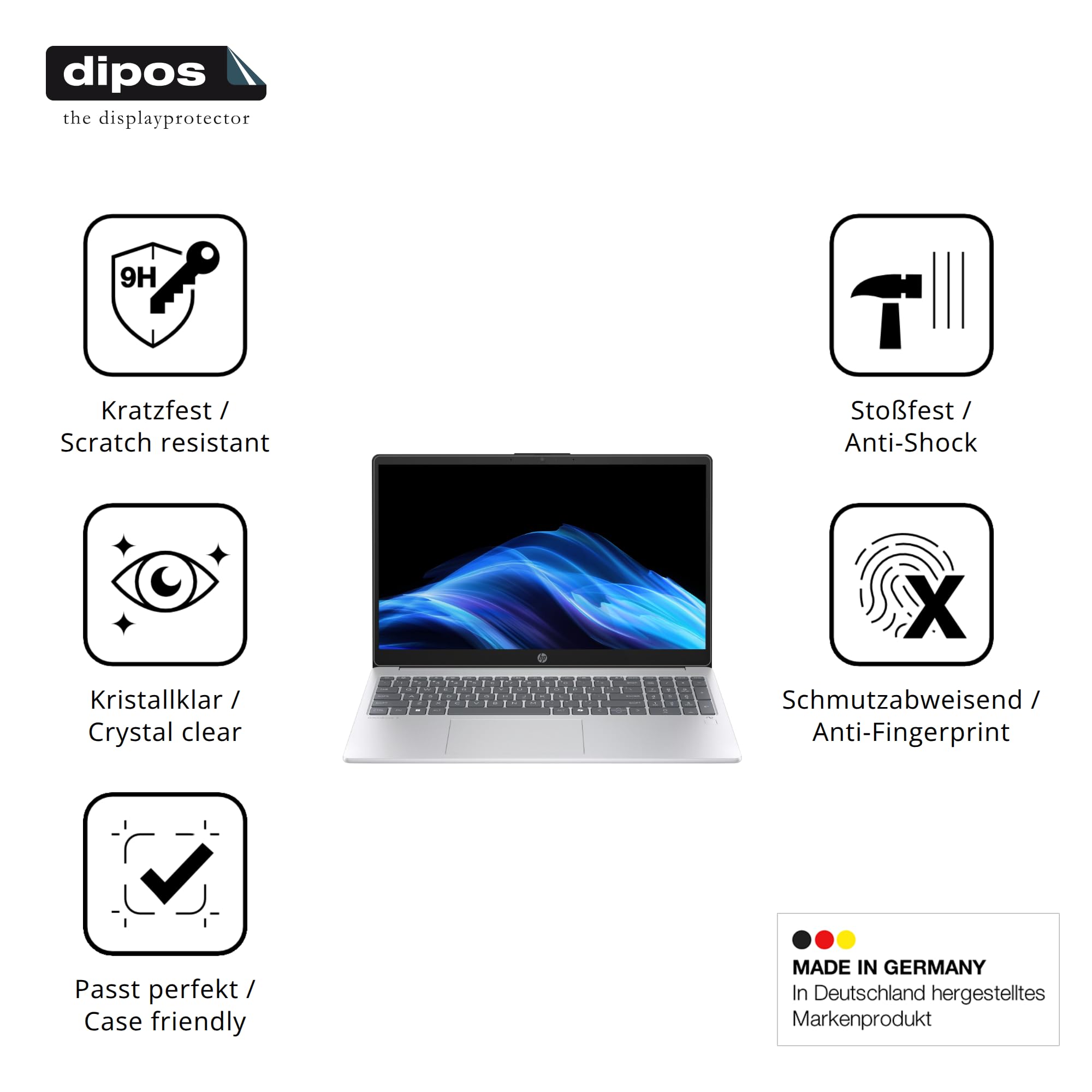 dipos 2x Pellicola Protettiva 9H trasparente per HP OmniBook 3 15 Zoll | Non si rompe e non si scheggia, non è vero vetro, Anti-Shock, si adatta perfettamente, antigraffio, senza bolle, autoadesiva
