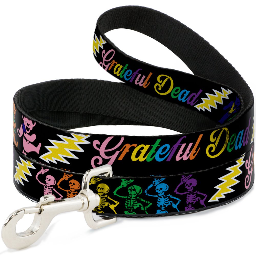 Dog Leash Grateful Dead Script Bears Skeletons Black Multi Color 4 Feet Long 0.5 Inch Wide