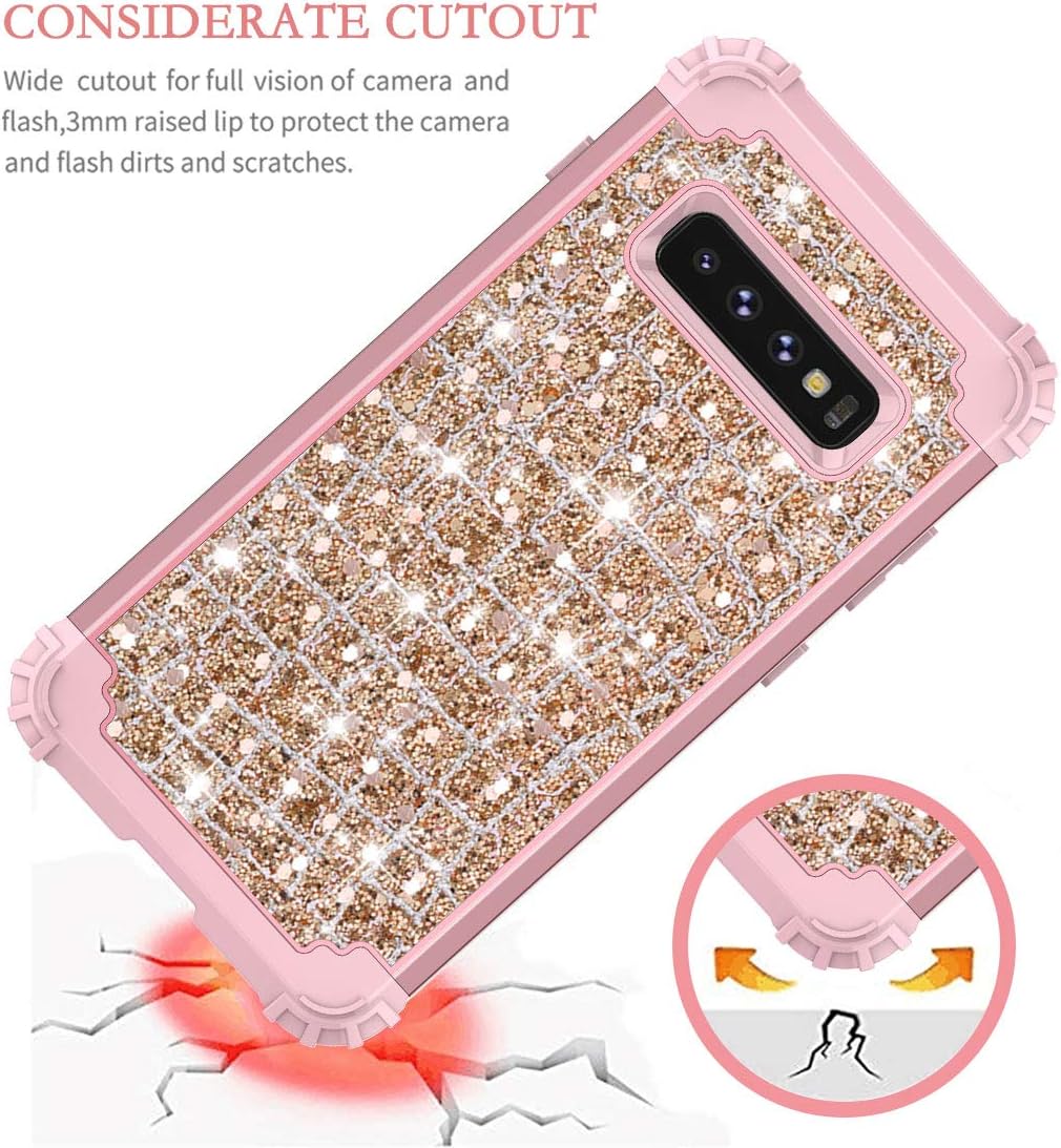 Hekodonk Galaxy S10 Plus Case,Luxury Sparkle Glitter Shiny Heavy Duty Shockproof Full-Body Protective Cover High Impact Hybrid Case for Samsung Galaxy S10 Plus - Bling Rose Gold