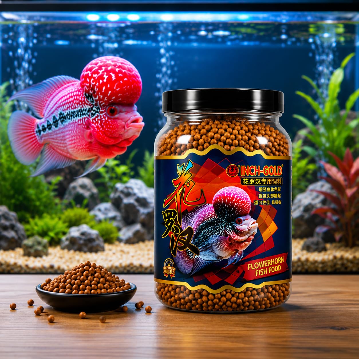 Inch Gold Flower Horn Fish Food for Head and Colour Enhancement (380G)-image-6