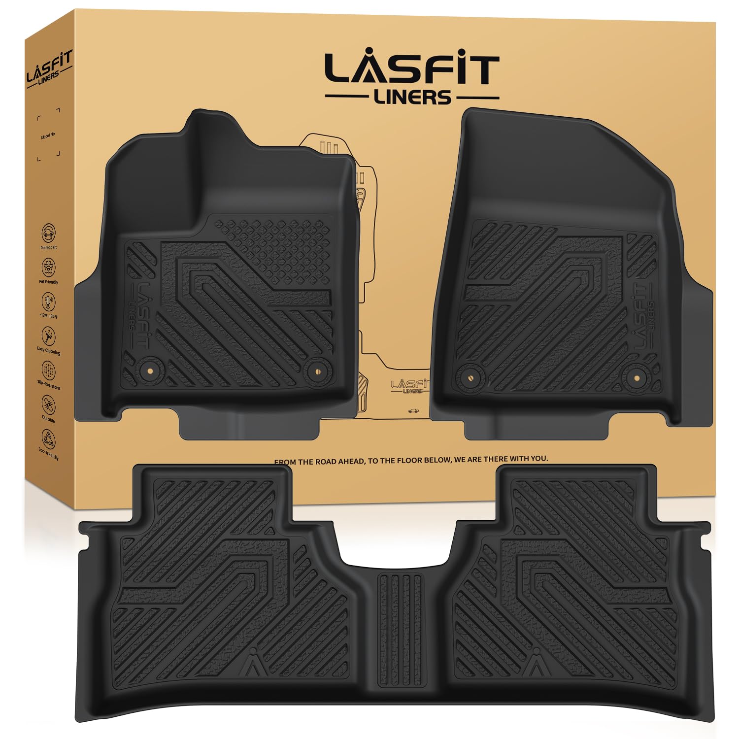 lasfit floor mats for nissan murano 2025, custom fit all weather protection tpe durable floor liners for 2025 murano sv/sl/platinum 1st & 2nd row front & rear car mats, black