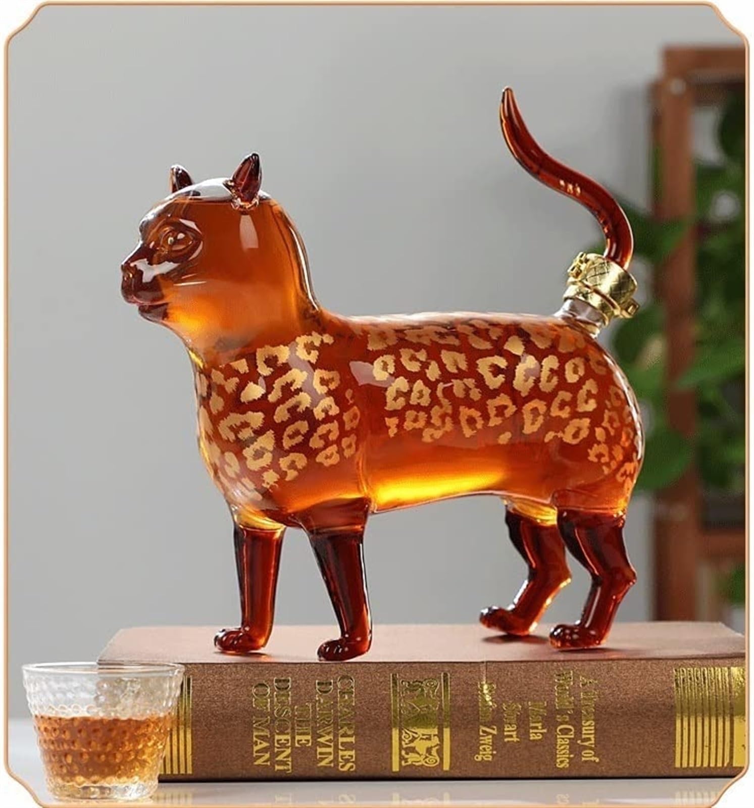 LVZECHEN Zodiac cat Whiskey Decanter, Lead-Free Glass Animal Whiskey Bottle, 1000ML Whiskey, Vodka, Scotch Whiskey, Rum, Tequila Wine Lovers Gift
