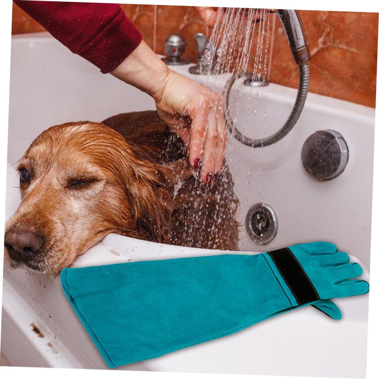 Artibetter Guantes Protectores Anti-mordeduras para Mascotas de Cuero Sintético Mangas Largas Ergonómicos y Resistentes para Manejo y Baño de Perros y Gatos Azul