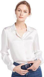 LilySilk Women's 100% Mulberry Silk Long Sleeve Blouse - 22 Momme 6A Charmeuse, Breathable Luxe Top